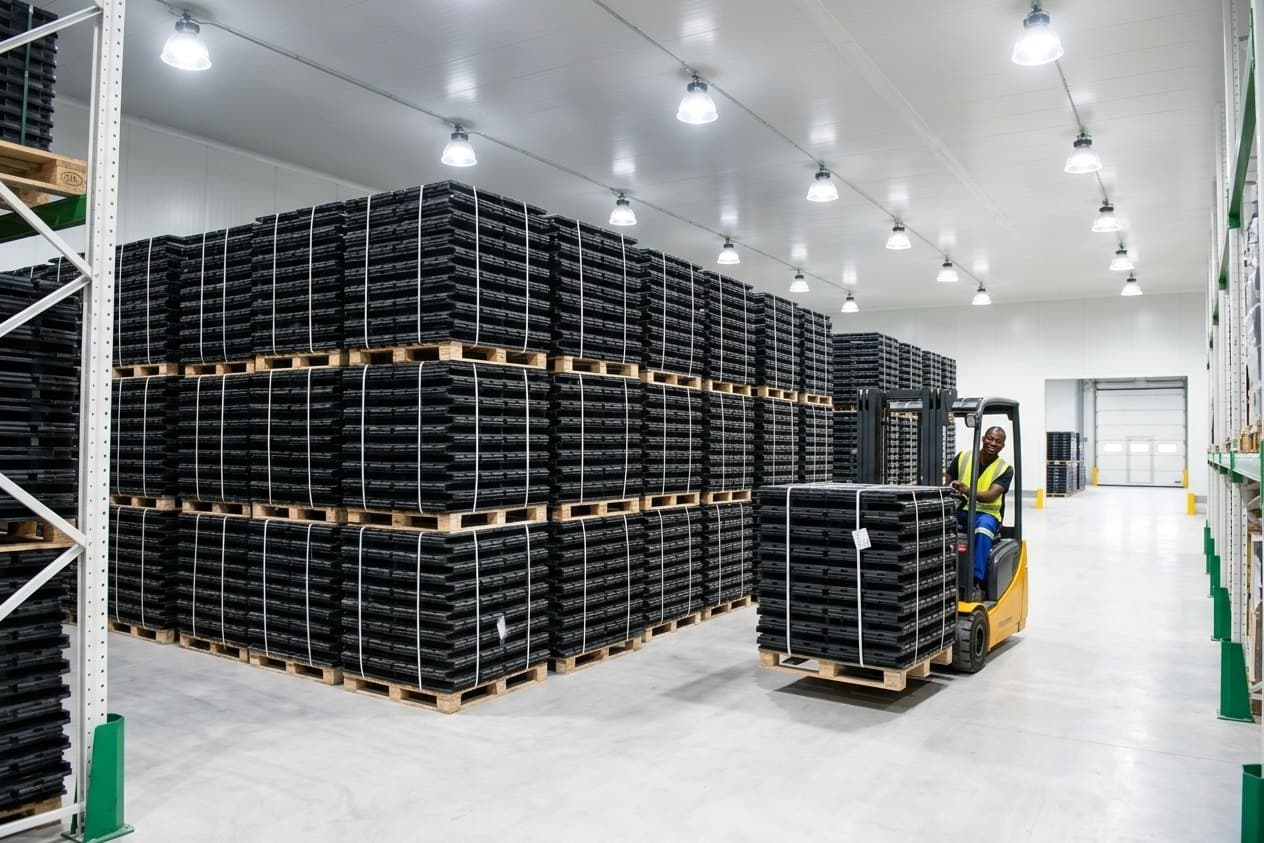 Pallets of blocks in the warehouse